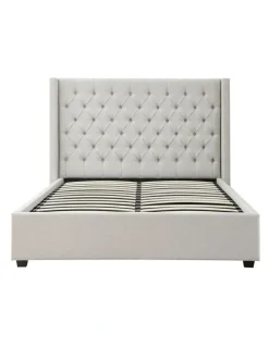 Melbournians Furniture Linen Fabric Gas Lift Queen Winged Bed Frame in Grey