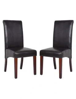 Melbournians Furniture Solid Wooden PU Leather Dining Chairs 2x in Brown