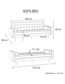 Melbournians Furniture Tufted Velvet Sofa Bed 3 Seater in Black