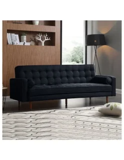 Melbournians Furniture Tufted Velvet Sofa Bed 3 Seater in Black