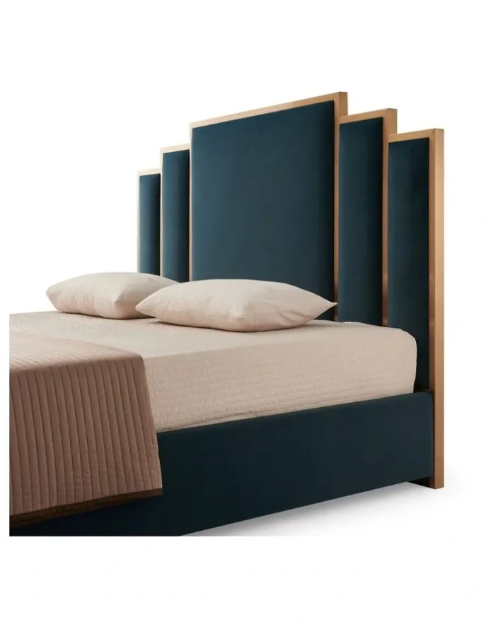 Melbournians Furniture Velvet Turquoise Fabric King Bed Frame in Blue