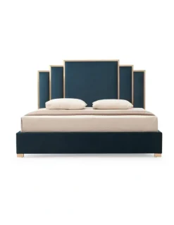 Melbournians Furniture Velvet Turquoise Fabric King Bed Frame in Blue