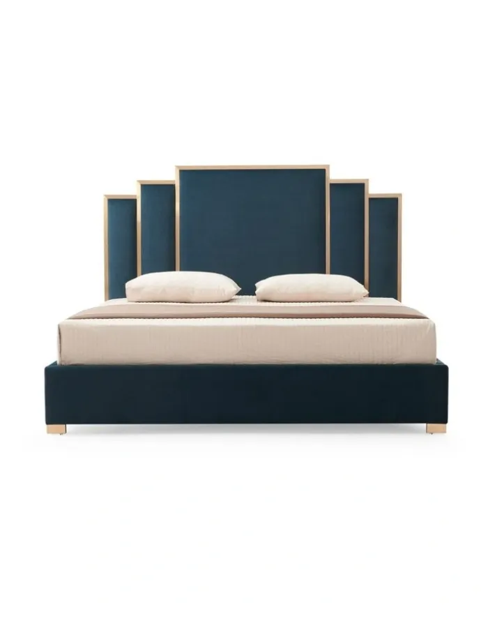 Melbournians Furniture Velvet Turquoise Fabric King Bed Frame in Blue
