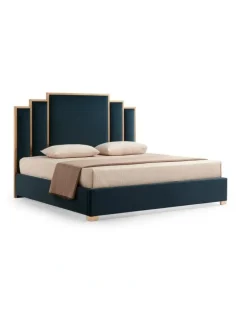 Melbournians Furniture Velvet Turquoise Fabric King Bed Frame in Blue