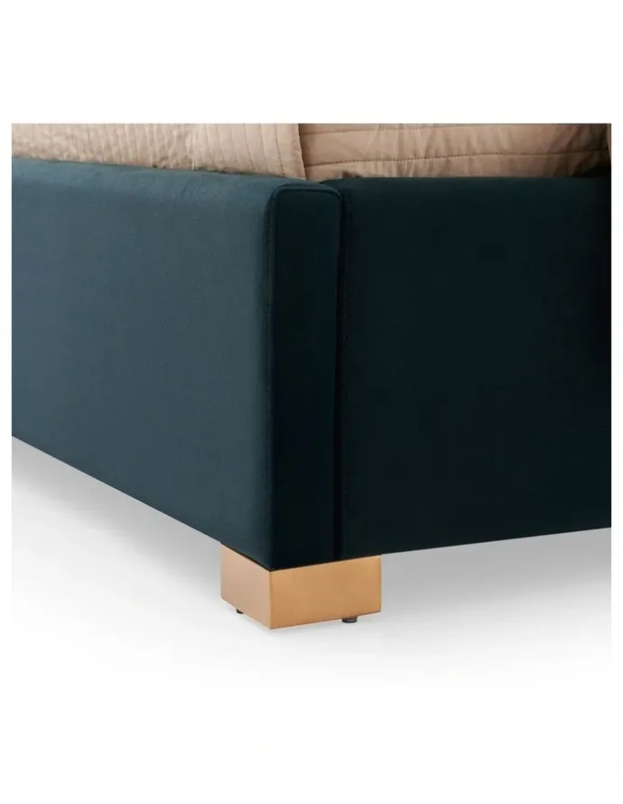Melbournians Furniture Velvet Turquoise Fabric King Bed Frame in Blue