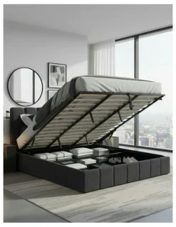 Milano Luxe Linear Boucle Gas Lift Bed Frame