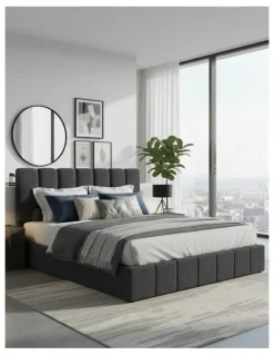Milano Luxe Linear Boucle Gas Lift Bed Frame