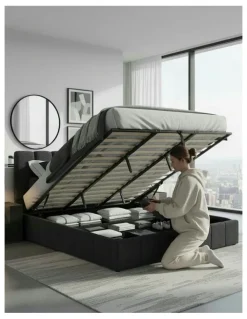Milano Luxe Linear Boucle Gas Lift Bed Frame