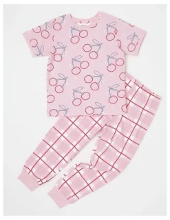 Milkshake Cherry Short Sleeve T-Shirt & Pants Pyjamas in Blush