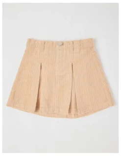 Milkshake Cord Pleated Skirt in Brown