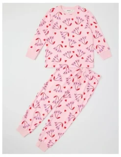 Milkshake Cosy Knit Cherry Pyjamas in Baby Pink