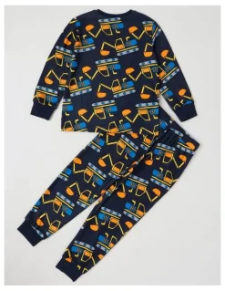 Milkshake Cosy Knit Digger Pyjamas in Navy