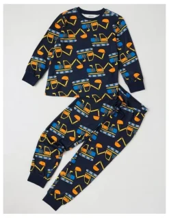 Milkshake Cosy Knit Digger Pyjamas in Navy