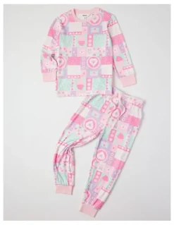 Milkshake Cosy Knit Patchwork Pyjamas in Assorted