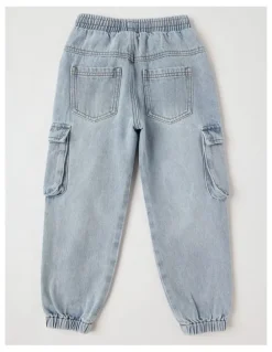 Milkshake Denim Cargo Pull On Jean in Light Denim