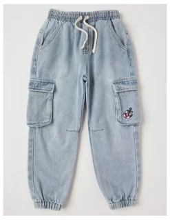 Milkshake Denim Cargo Pull On Jean in Light Denim
