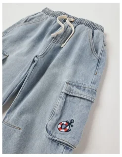 Milkshake Denim Cargo Pull On Jean in Light Denim