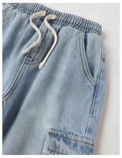 Milkshake Denim Cargo Pull On Jean in Light Denim