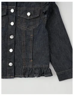 Milkshake Denim Jacket with Ruffle Shoulder in Glitter Denim