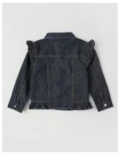 Milkshake Denim Jacket with Ruffle Shoulder in Glitter Denim