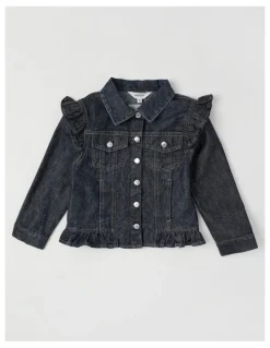 Milkshake Denim Jacket with Ruffle Shoulder in Glitter Denim