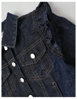Milkshake Denim Jacket with Ruffle Shoulder in Glitter Denim