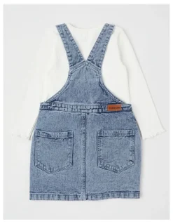 Milkshake Denim Pinafore & Tee Set in Blue Daisy