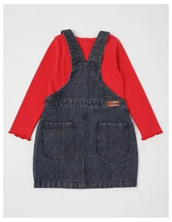 Milkshake Denim Pinafore & Tee Set in Dark Denim
