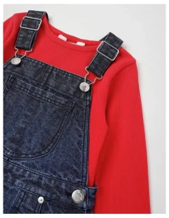 Milkshake Denim Pinafore & Tee Set in Dark Denim