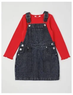 Milkshake Denim Pinafore & Tee Set in Dark Denim