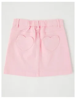Milkshake Denim Skirt with Heart Pockets in Pink