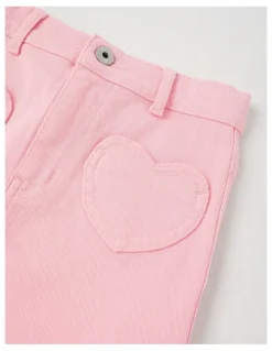 Milkshake Denim Skirt with Heart Pockets in Pink