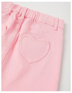 Milkshake Denim Skirt with Heart Pockets in Pink