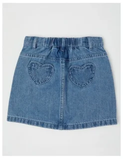 Milkshake Denim Skirt with Heart Pockets in Light Denim