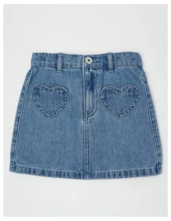 Milkshake Denim Skirt with Heart Pockets in Light Denim