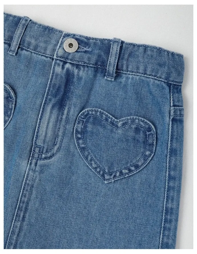 Milkshake Denim Skirt with Heart Pockets in Light Denim