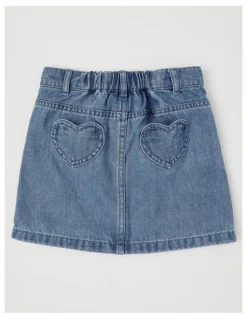Milkshake Denim Skirt with Heart Pockets in Mid Denim
