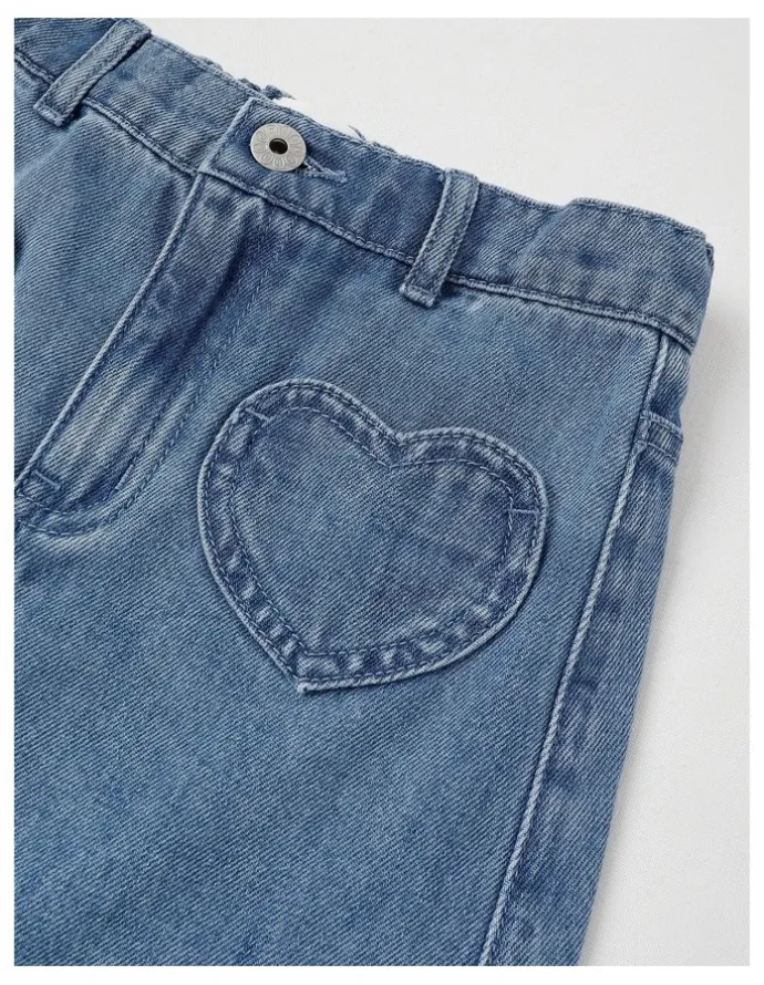 Milkshake Denim Skirt with Heart Pockets in Mid Denim