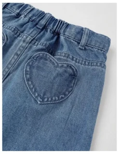 Milkshake Denim Skirt with Heart Pockets in Mid Denim