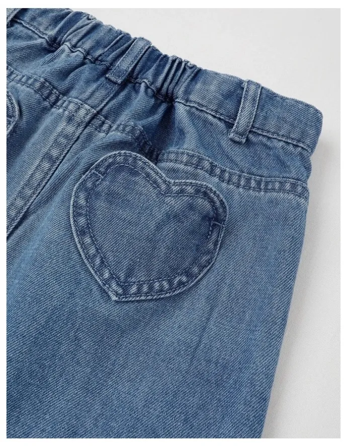 Milkshake Denim Skirt with Heart Pockets in Mid Denim