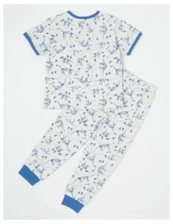 Milkshake Dino Short Sleeve T-Shirt & Pants Pyjamas in Bright Blue