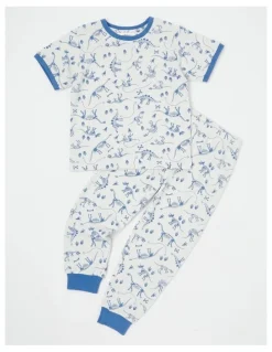 Milkshake Dino Short Sleeve T-Shirt & Pants Pyjamas in Bright Blue
