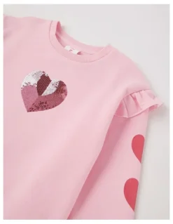 Milkshake Essentials Crew Sweat in Metallic Heart in Pink
