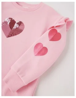 Milkshake Essentials Crew Sweat in Metallic Heart in Pink