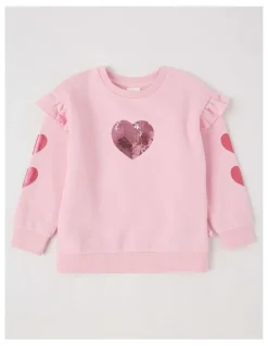 Milkshake Essentials Crew Sweat in Metallic Heart in Pink