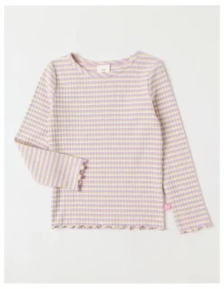 Milkshake Essentials Long Sleeve Rib Tee in Purple & Yellow Stripe