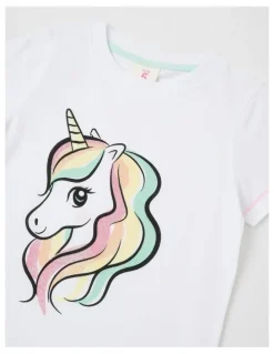 Milkshake Essentials Short Sleeve Print Tee in Unicorn White