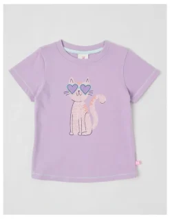 Milkshake Essentials Short Sleeve Print Tee in Cool Cat Sunglasses/Purple