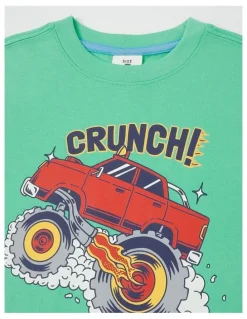 Milkshake Essentials Short Sleeve Print Tee in Crunch Monster Truck in Green