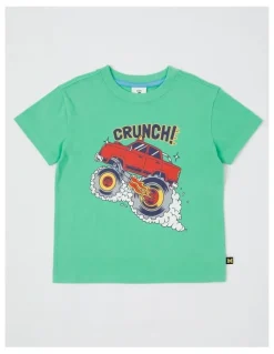 Milkshake Essentials Short Sleeve Print Tee in Crunch Monster Truck in Green